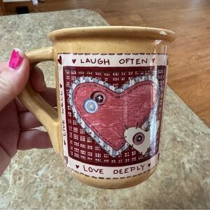 Vintage Russ Berrie Coffee Mug Live Laugh Love Dreams Sewn Heart Primitive